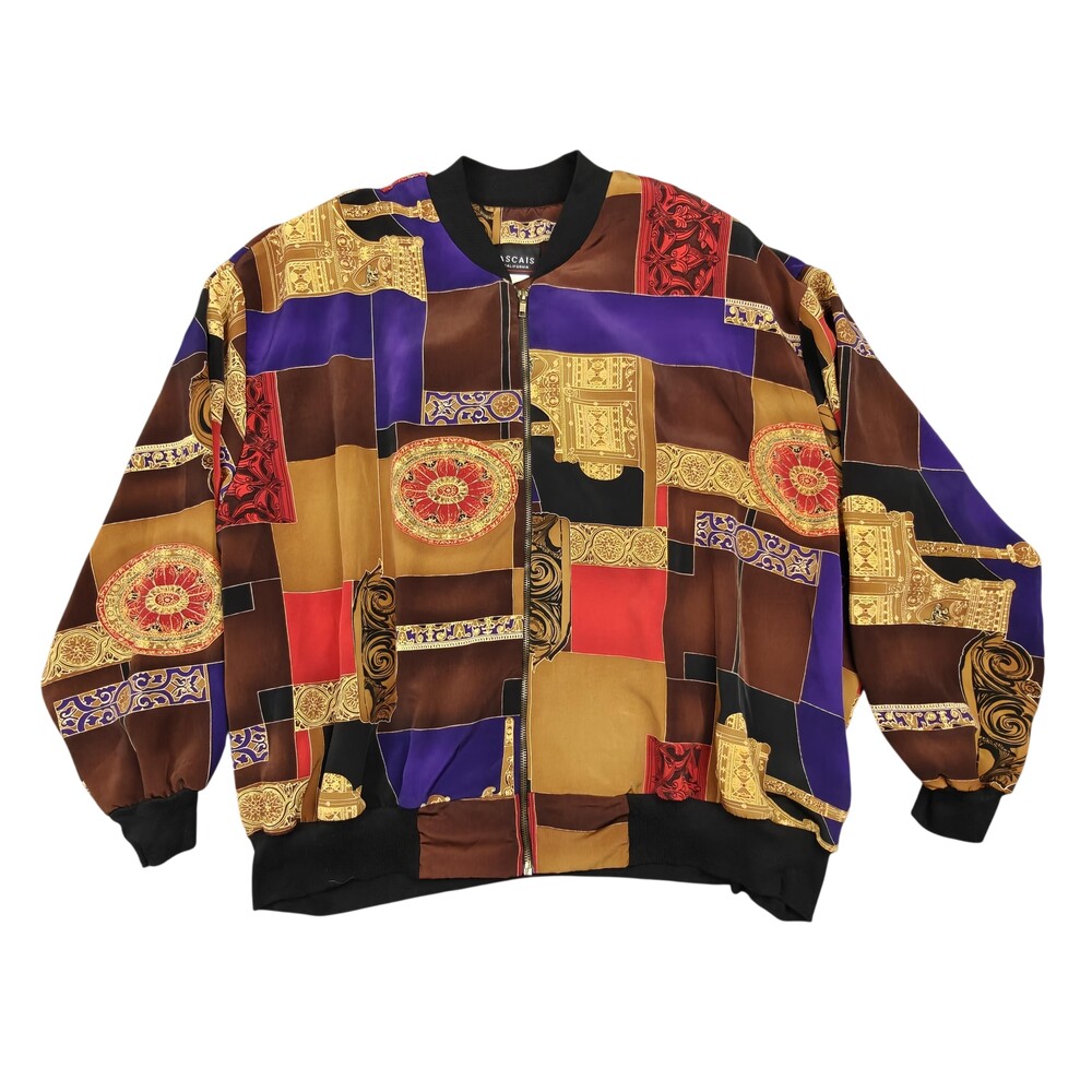 Vintage Cascais Jacket Mens 2XL Multicolor Satin Bomber Lined Full Zip